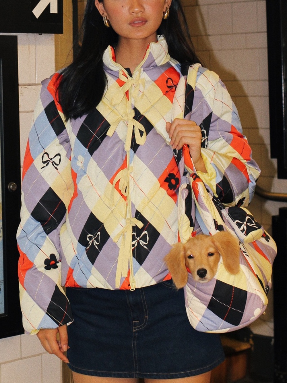 Lisa Says Gah Lady Puffer Jacket Cirque Argyle Large - Picture 2 of 11